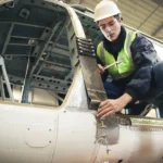 Portrait of a Caucasian man , factory engineer in work clothes c