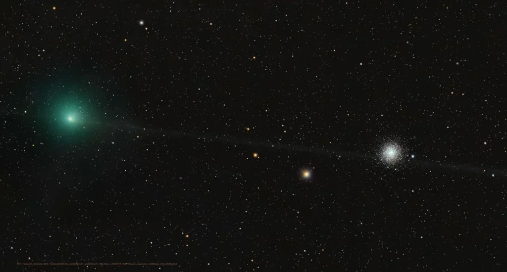 greenish-cometary-coma-of-10p-tempel-2-and-globular-star-cluster-m30