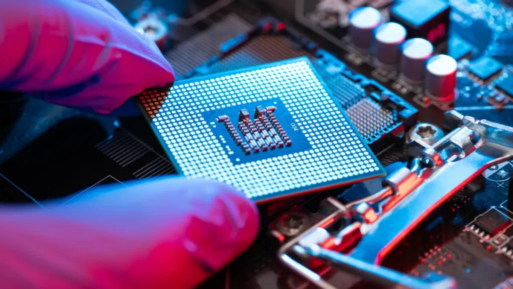 The close up image of the CPU and Motherboard