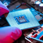 The close up image of the CPU and Motherboard