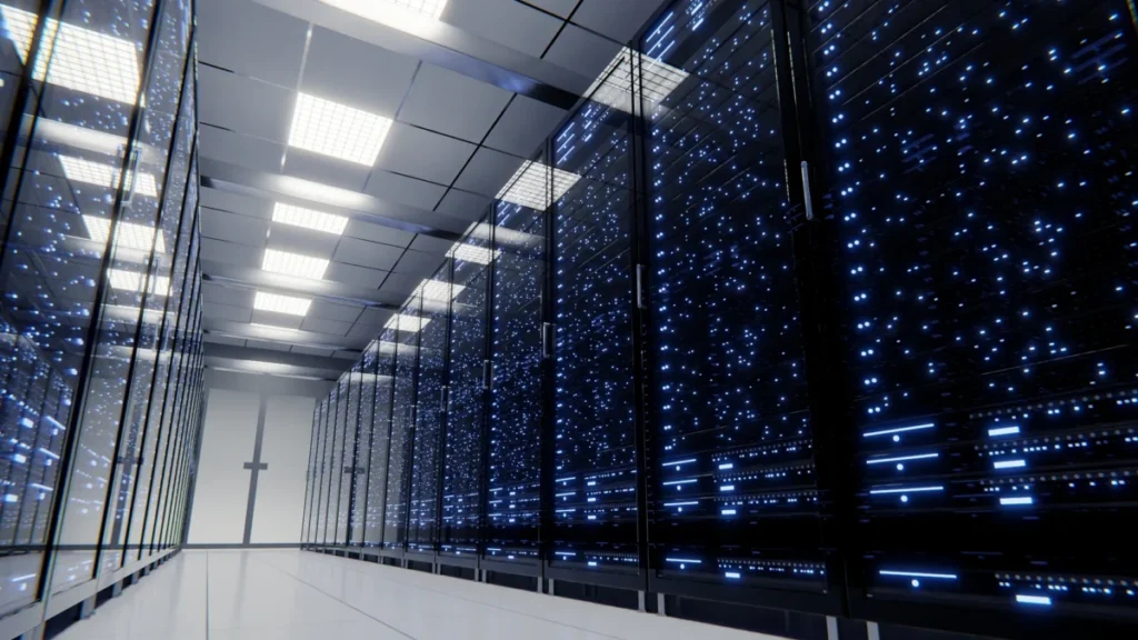 Data processing and storage center. Server room. Supercomputer.