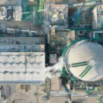 High angle view of a nuclear power plant under construction