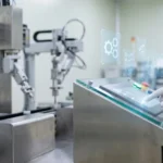 Industrial ai technology interface sterile laboratory supporting automated machine control and precision manufacturing workflow with cleanroom